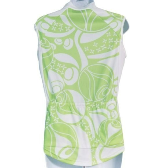 Athleta 3/4 Zip Sleeveless Floral Cycling Jersey Green White Women's Size Small - Picture 2 of 12